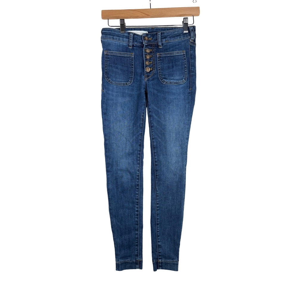 Anthropologie Pilcro/ Letterpress Hi Rise Button Fly Denim Leggingβ size 25 Blue